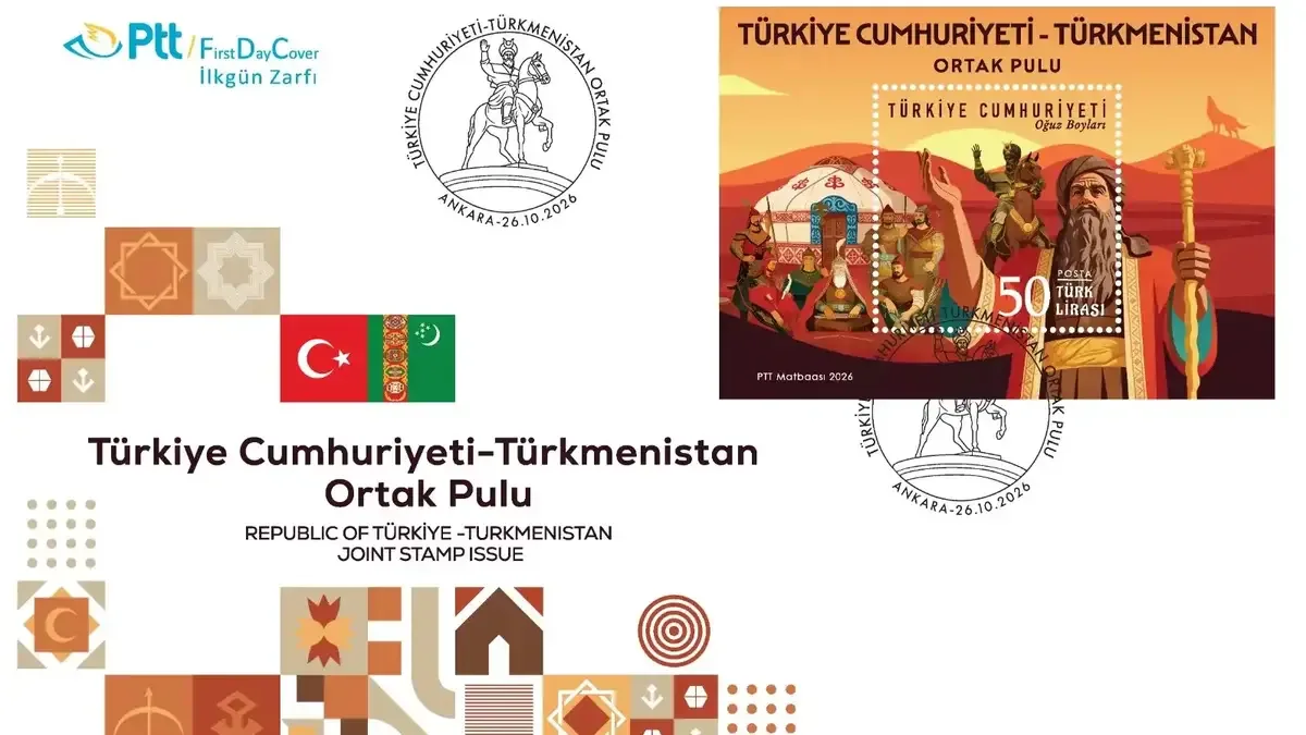 Ptt aş tarafından satışa sunulan türkiye türkmenistan ortak anma pulu ve ilkgün zarfı.