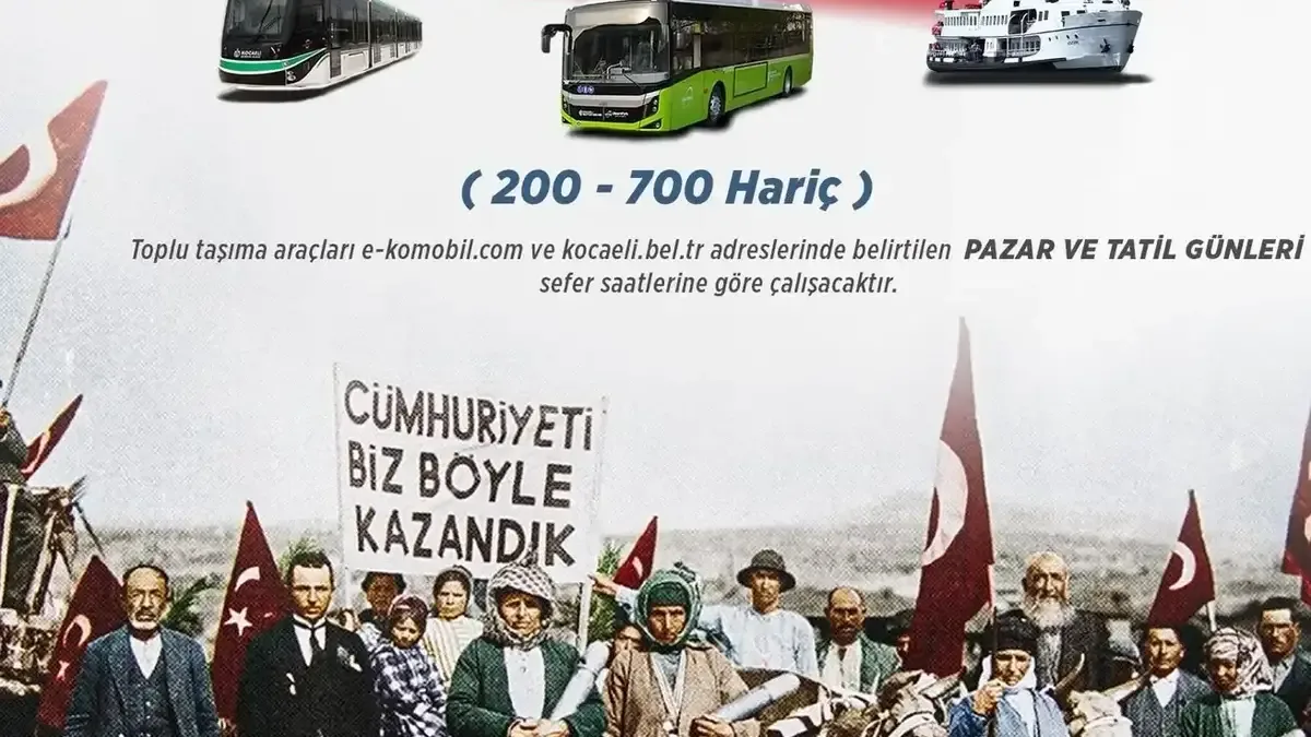 Kocaeli'de 29 Ekim Cumhuriyet Bayramı'nda toplu ulaşım araçları ücretsiz hizmet verecek.