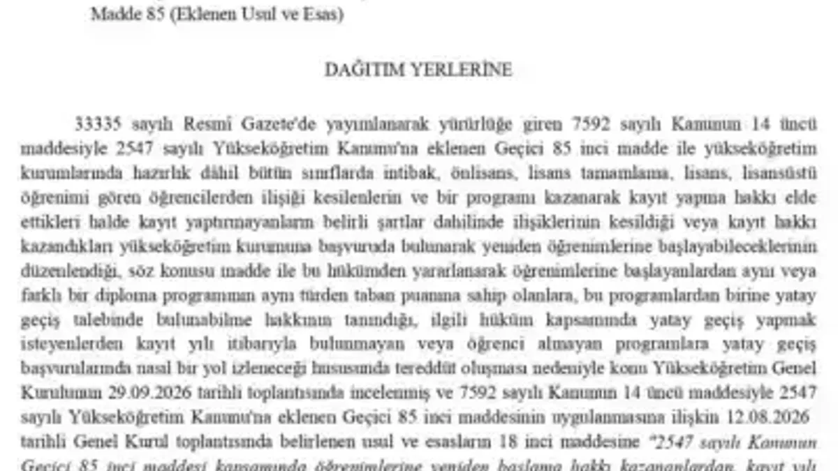 YÖK, öğrenci affıyla dönenler için yatay geçiş düzenlemesi yaptı - Detay Görsel 1