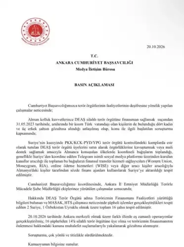 Ankara Cumhuriyet Başsavcılığı tarafından düzenlenen DEAŞ operasyonu. - Fotoğraf 1