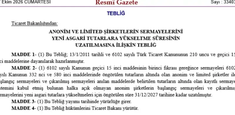 Şirketlere sermaye için yeni takvim belirlendi - Detay Görsel 1