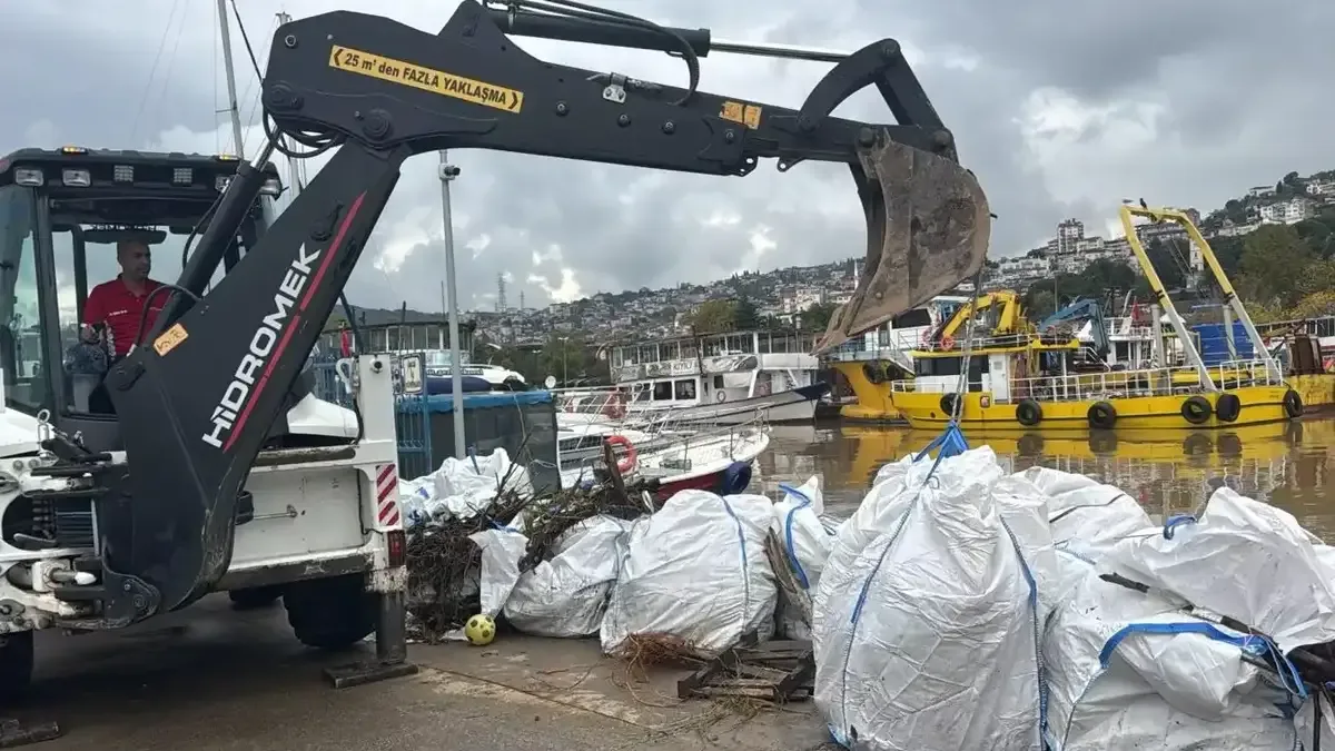 Ekiplerin İzmit Körfezi yüzeyinde ve kıyısında biriken atıkları temizleme çalışmaları.