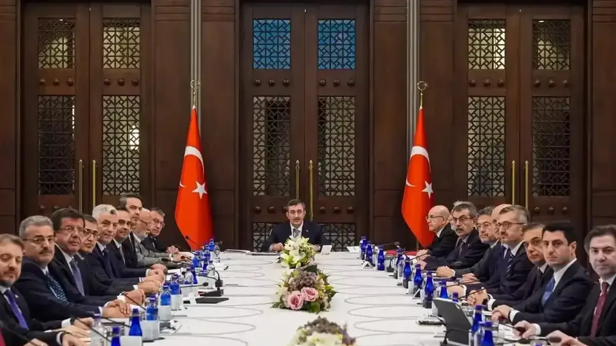 Cumhurbaşkanlığı Külliyesi'nde gerçekleştirilen Ekonomi Koordinasyon Kurulu toplantısından bir görüntü.