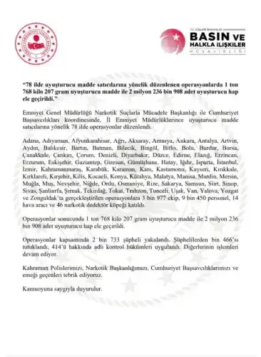 Uyuşturucu ile mücadelede büyük başarı: 78 ilde 1.466 tutuklama - Detay Görsel 1