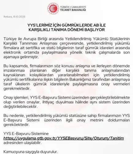 Ticaret Bakanlığı'nın yetkilendirilmiş yükümlü firmalara yönelik bilgi paylaşımı çağrısı - Fotoğraf 1