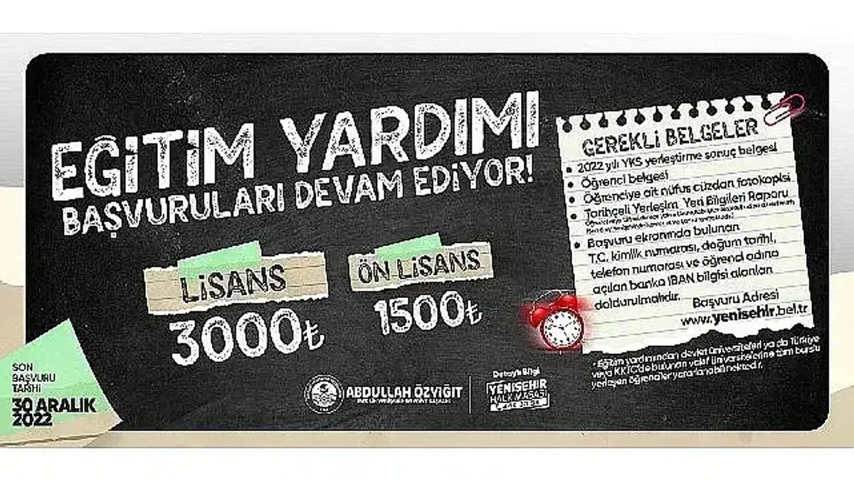 Yenişehir Belediyesinin eğitim yardımı başvuruları devam ediyor